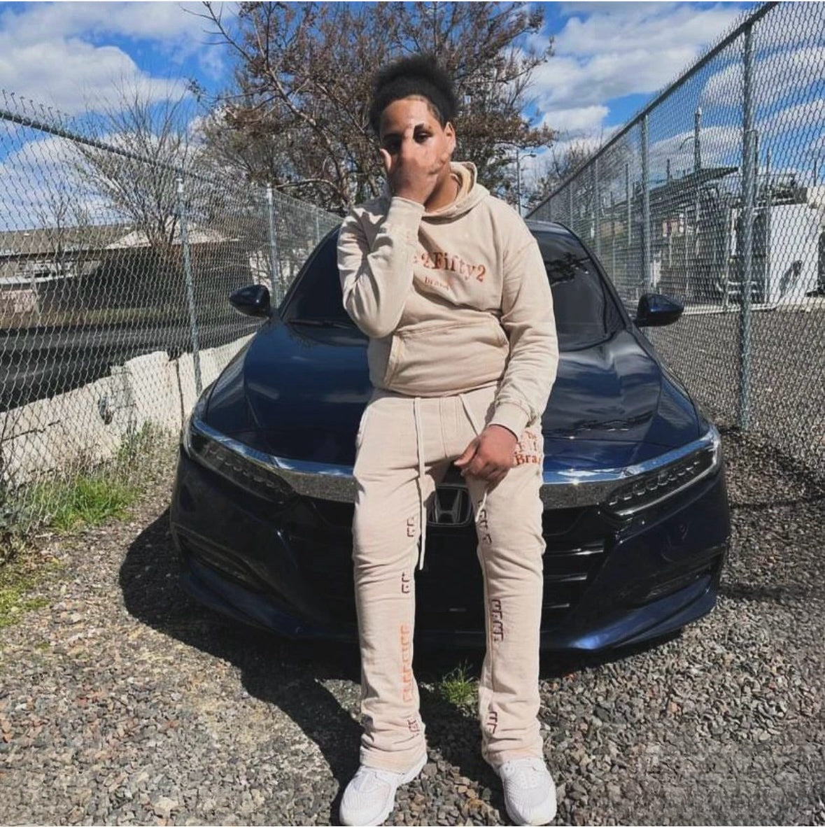 Plus size Unisex acid wash stacked pants jogger set by the 2fifty2 brand