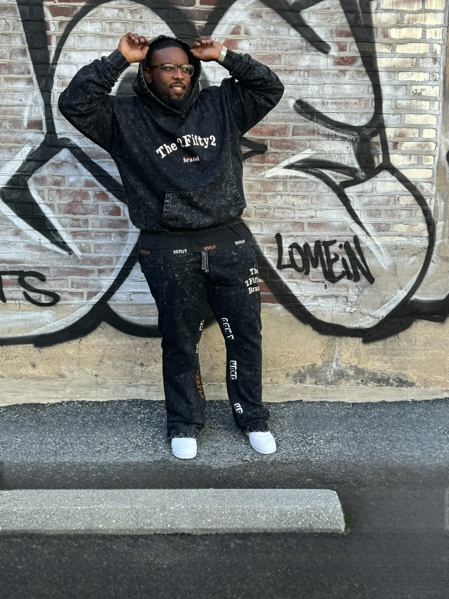 Plus size Unisex acid wash stacked pants jogger set by the 2fifty2 brand