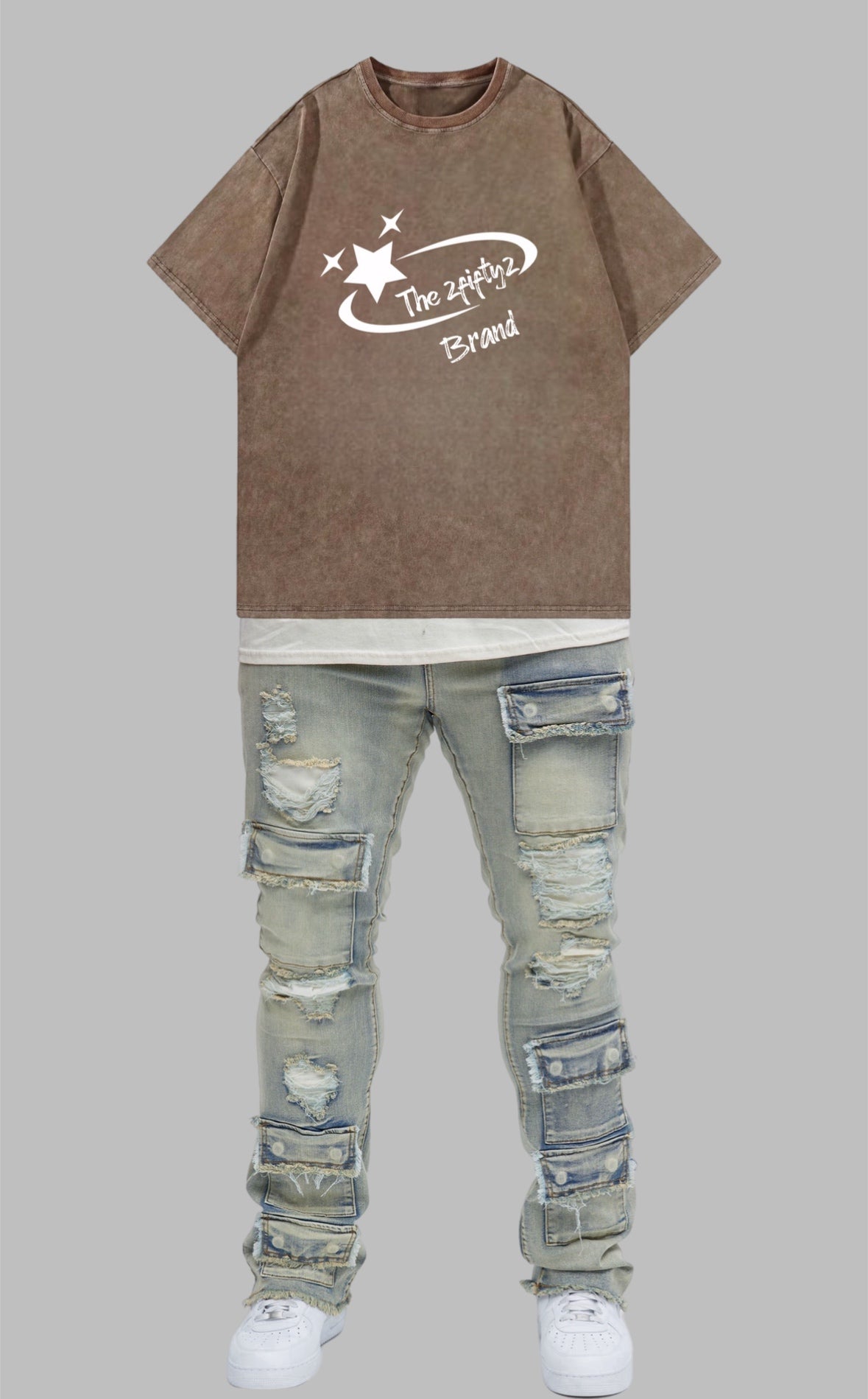 Men’s distressed skinny stacked cargo jeans