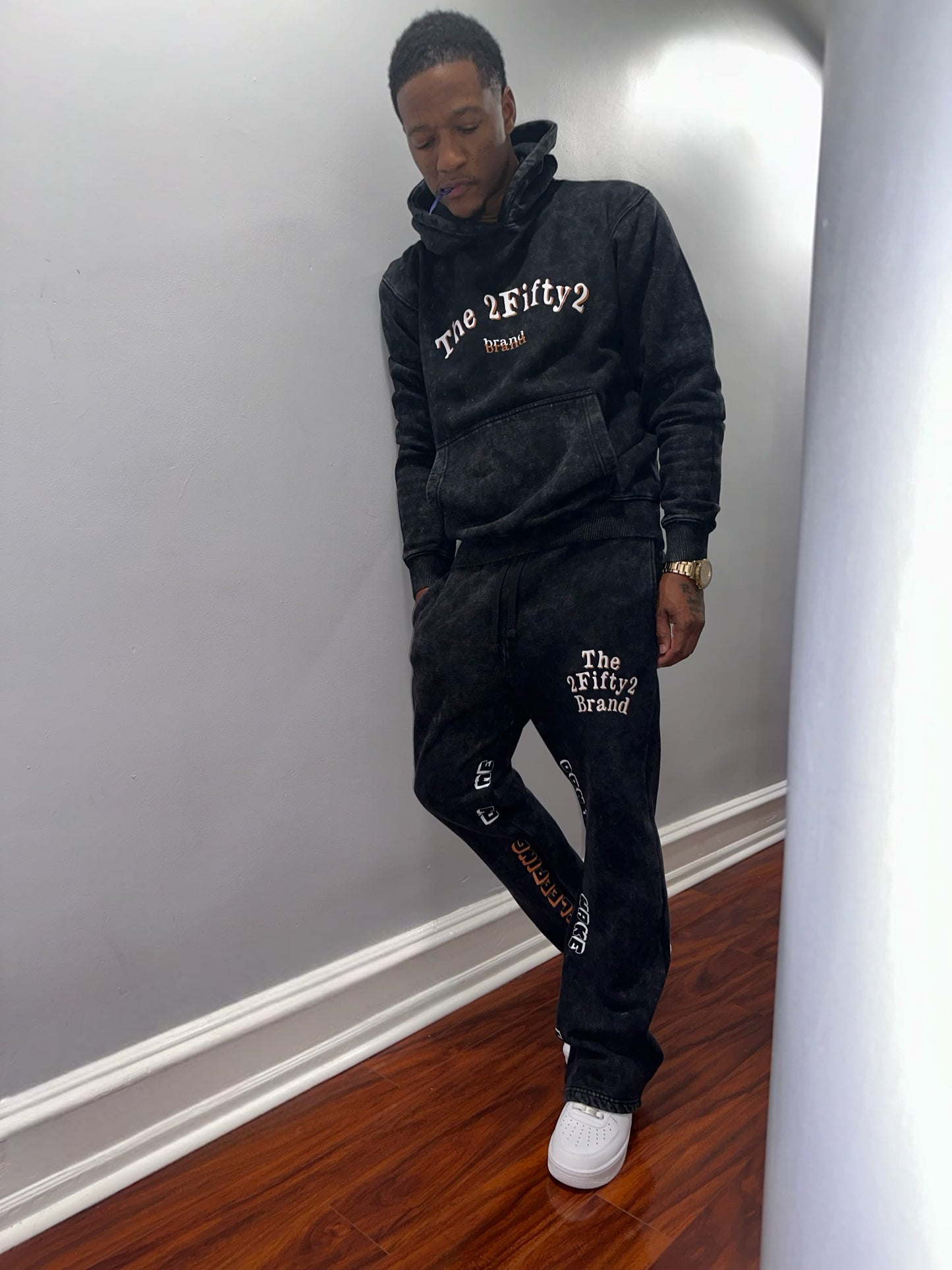 Plus size Unisex acid wash stacked pants jogger set by the 2fifty2 brand