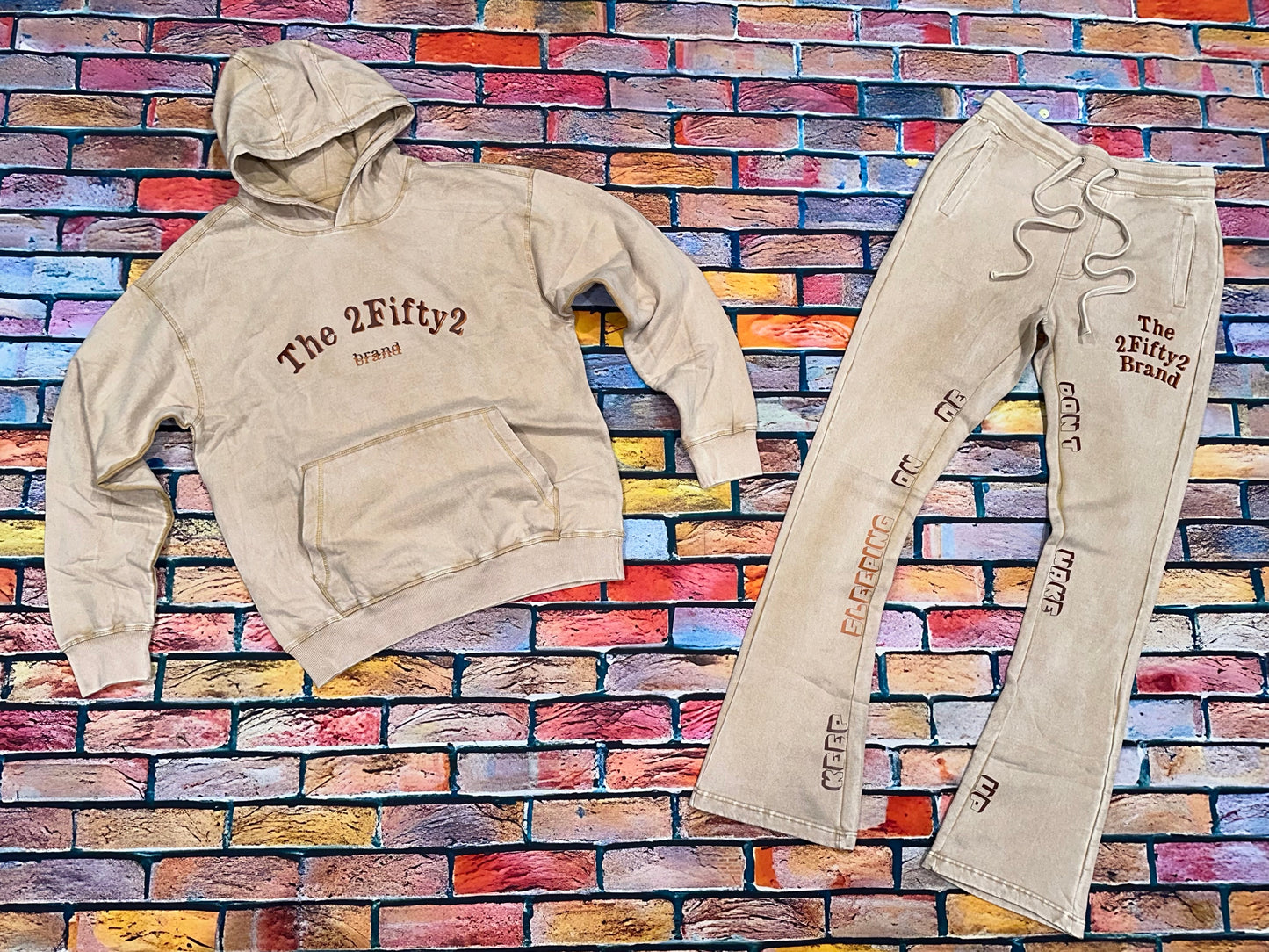 Plus size Unisex acid wash stacked pants jogger set by the 2fifty2 brand