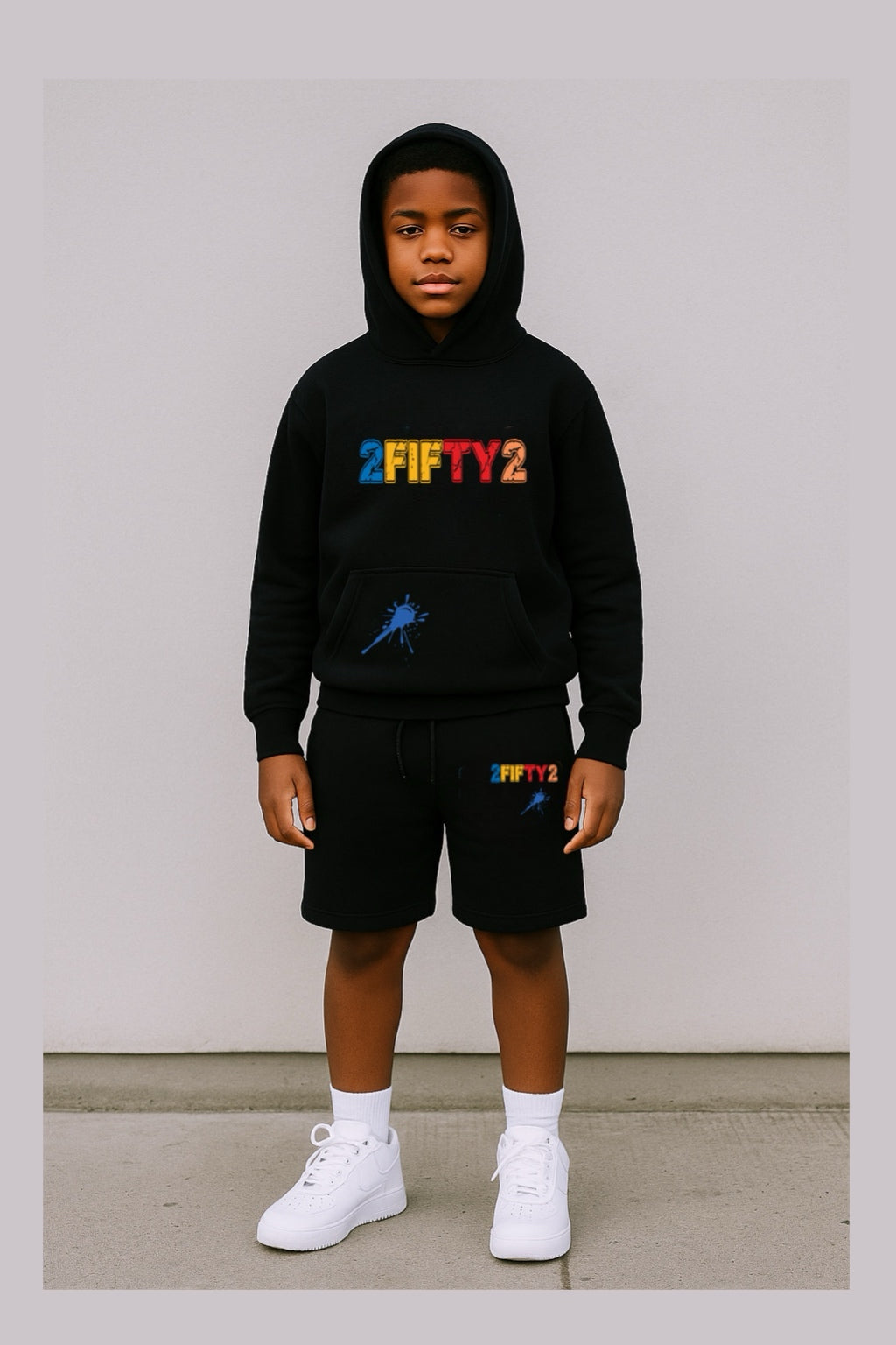 Boys black splash hoodie short set by the 2fifty2 brand