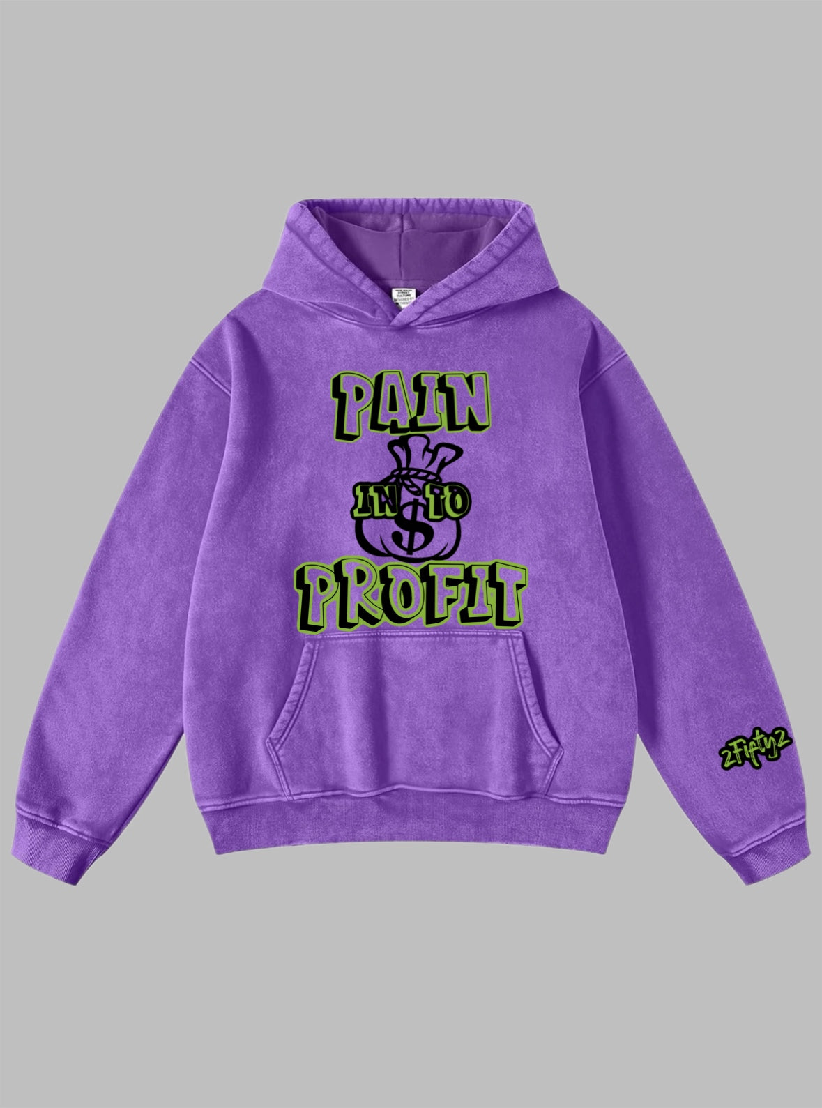 Plus size Men’s acid wash “turn pain into profit” pullover hoodie by 2fifty2