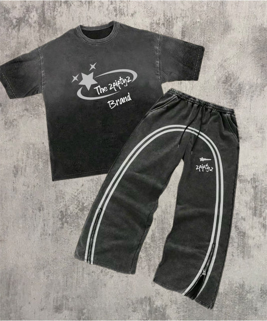 Plus size Mens Baggy “Shooting star” 2 piece set (Multi color) - 2fifty2