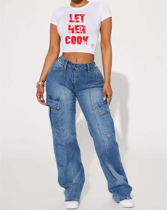 Plus size Let her cook crop top T-shirt