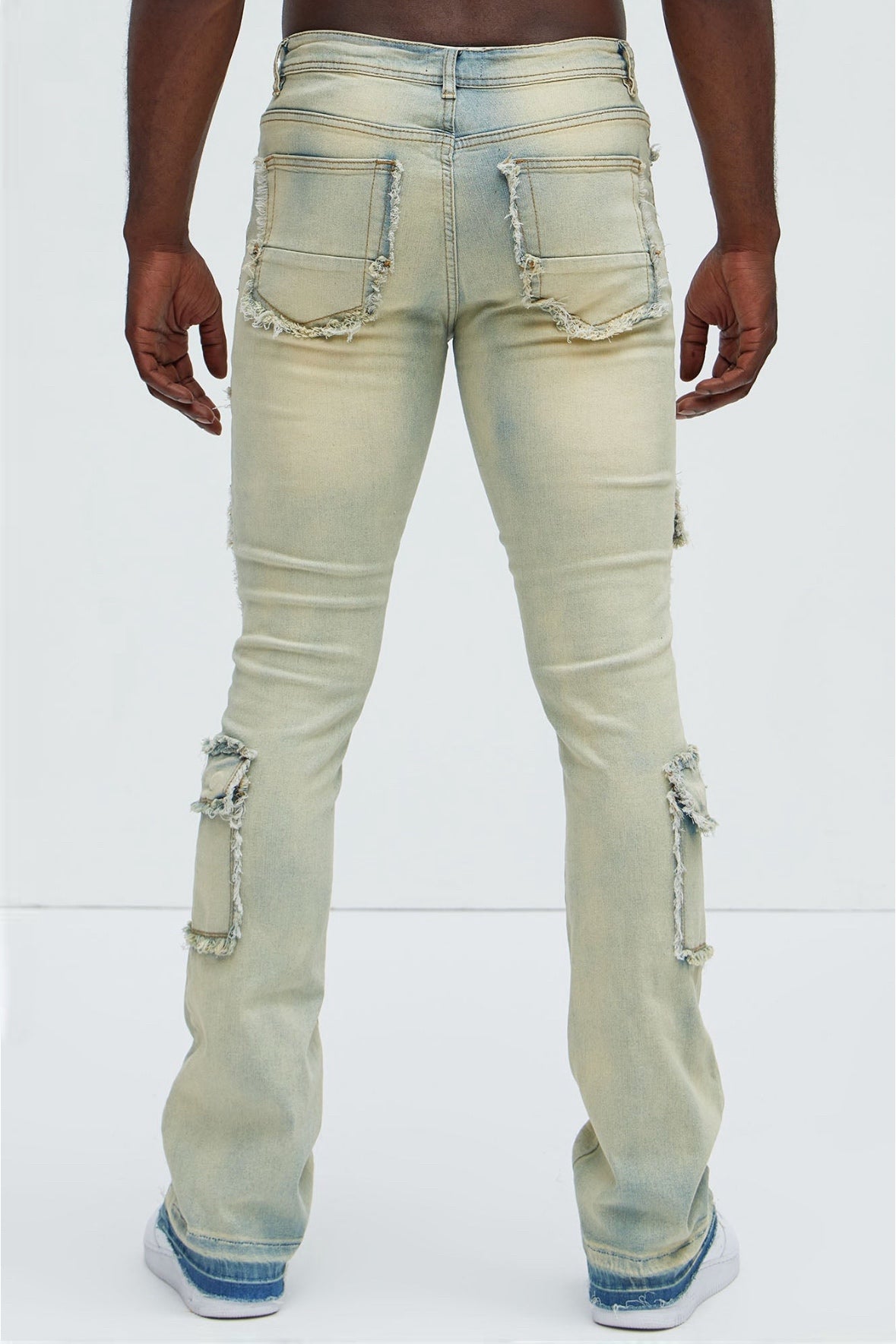 Men’s light Wash cargo pocket skinny stacked jeans