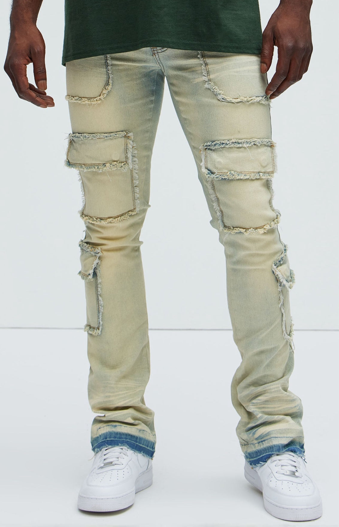 Men’s light Wash cargo pocket skinny stacked jeans