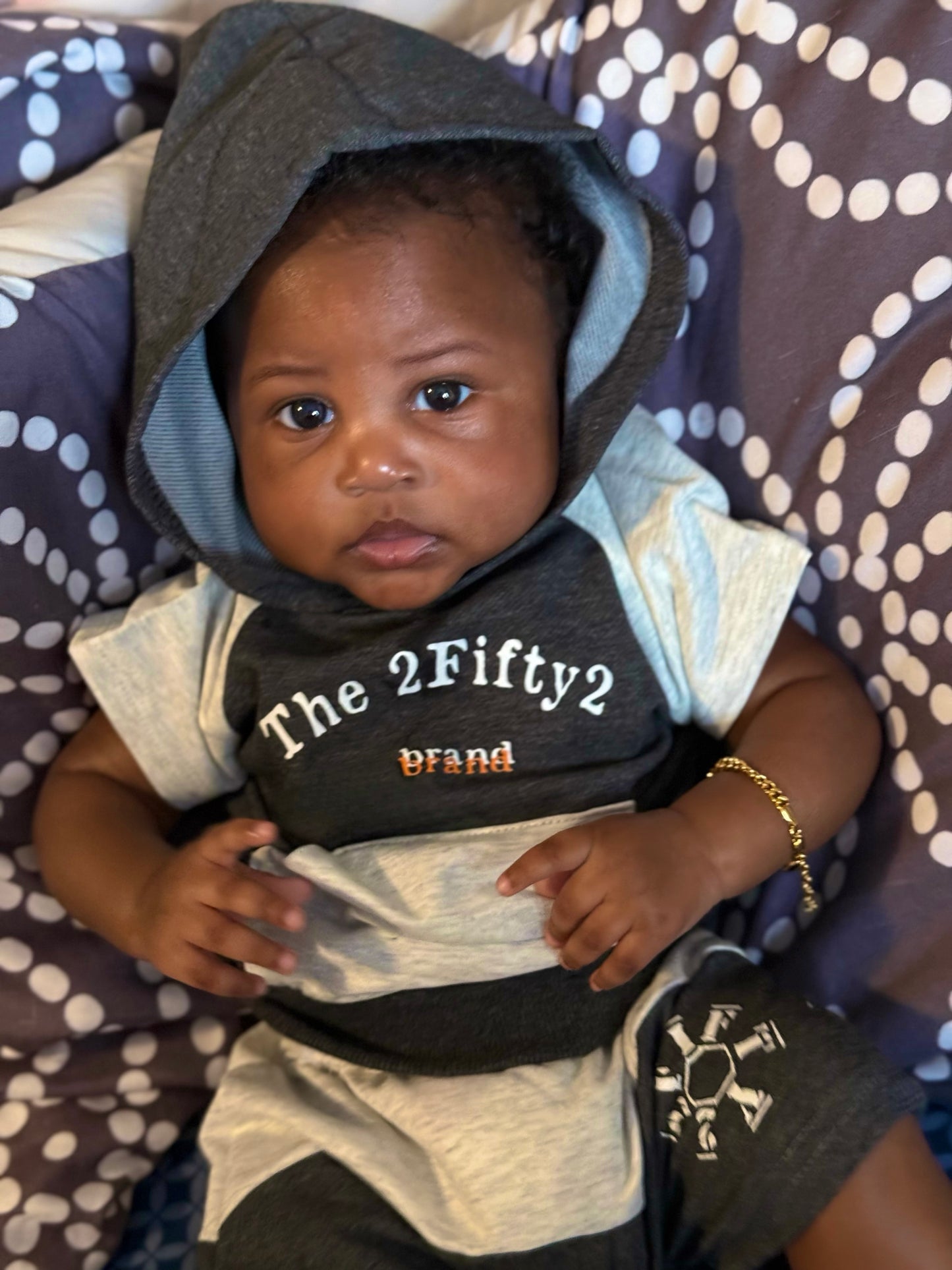 Infant + Newborn 2Fifty2 brand Gray short sleeve hoodie short set