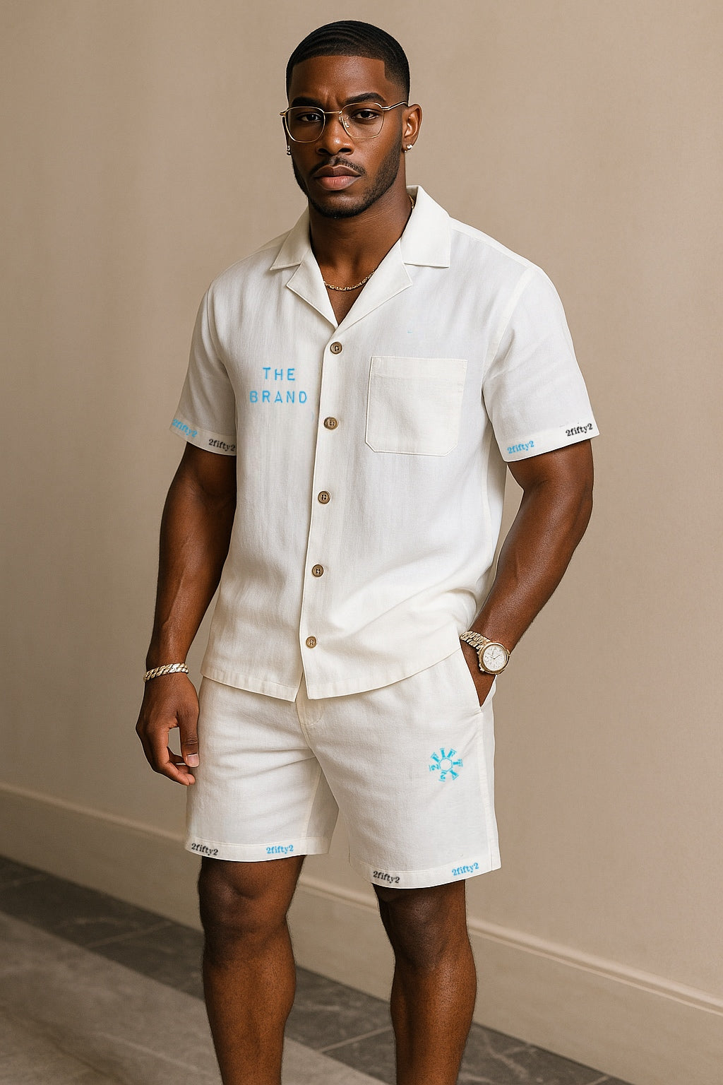 Men’s white linen short set by The 2fifty2 Brand