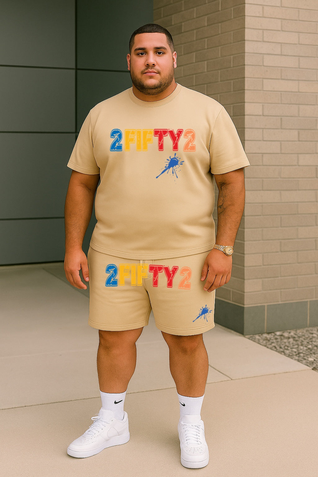 Plus size Men’s Beige Splash short set by the 2fifty2 brand
