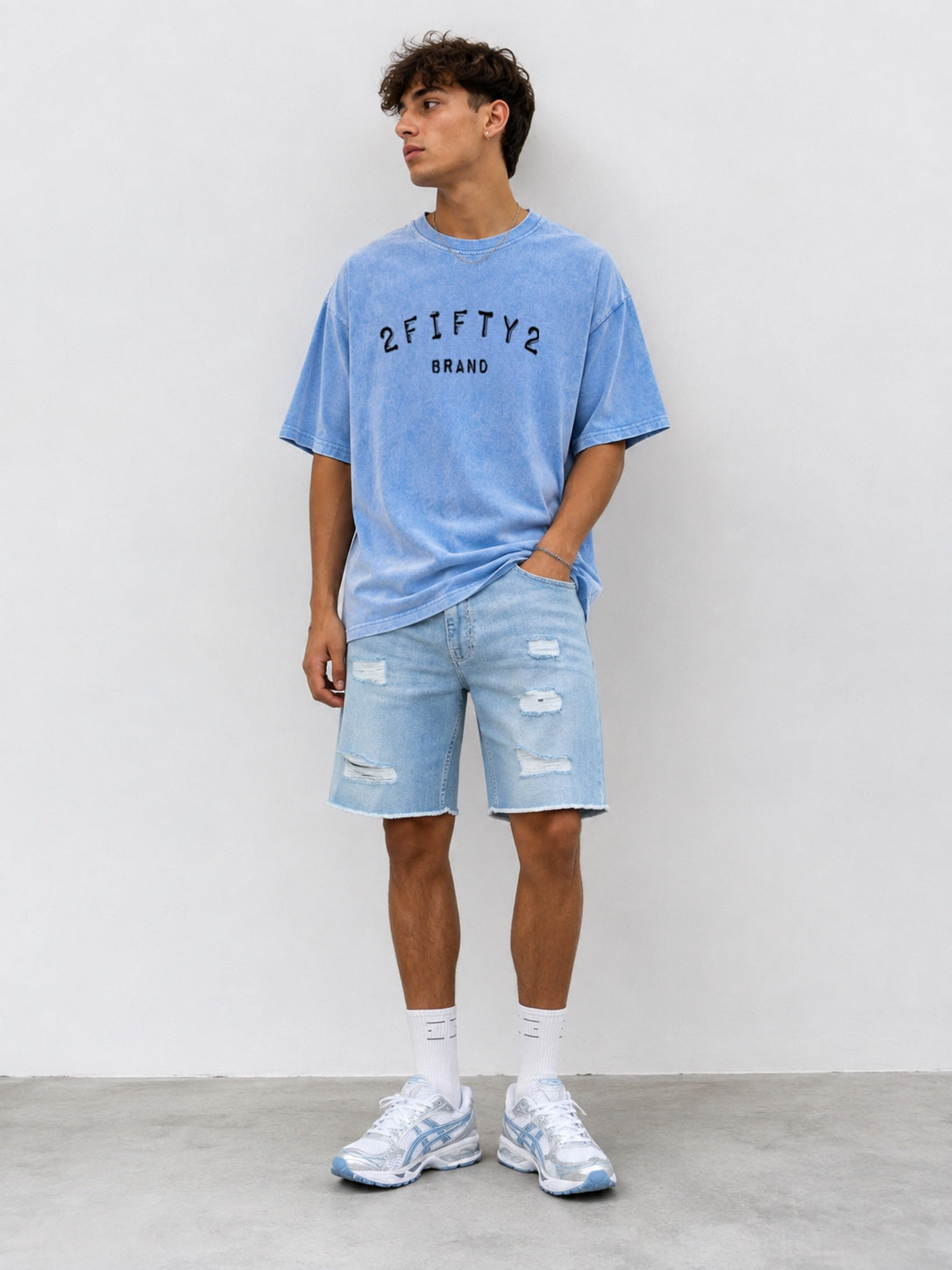 Men’s 2Fifty2 Brand light blue acid wash tee