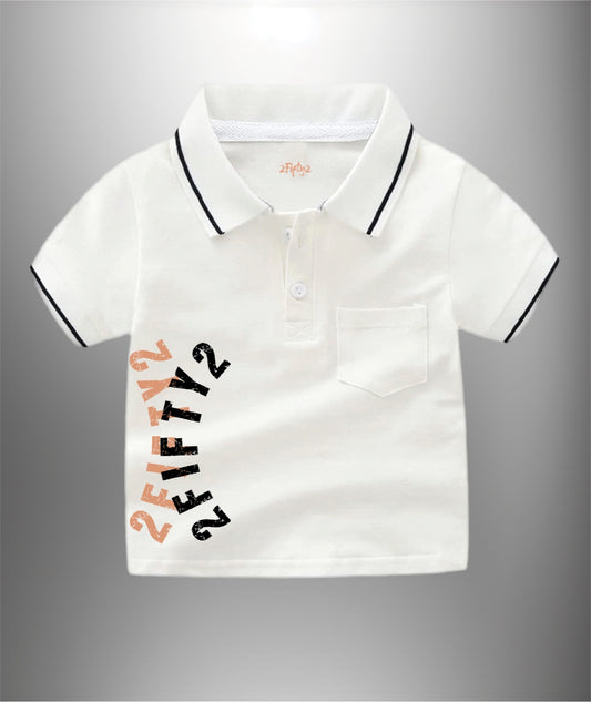 Toddler white striped button down polo shirt