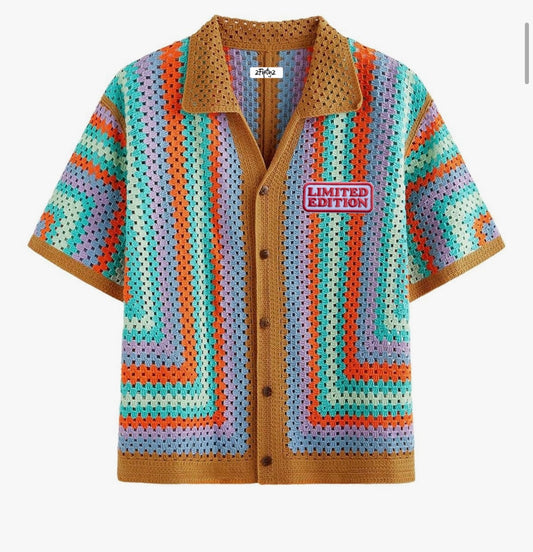 Men’s crochet button down shirt