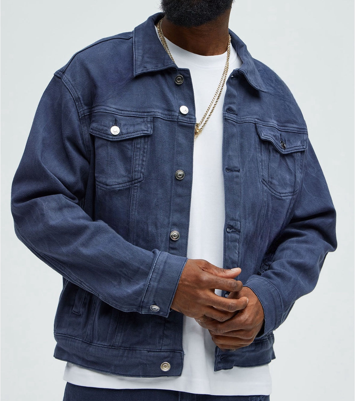 Jean jacket and flare cargo pants