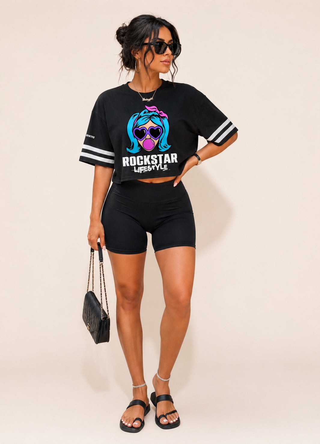 Women’s Rockstar lifestyle half sleeve cropped top t-shirt