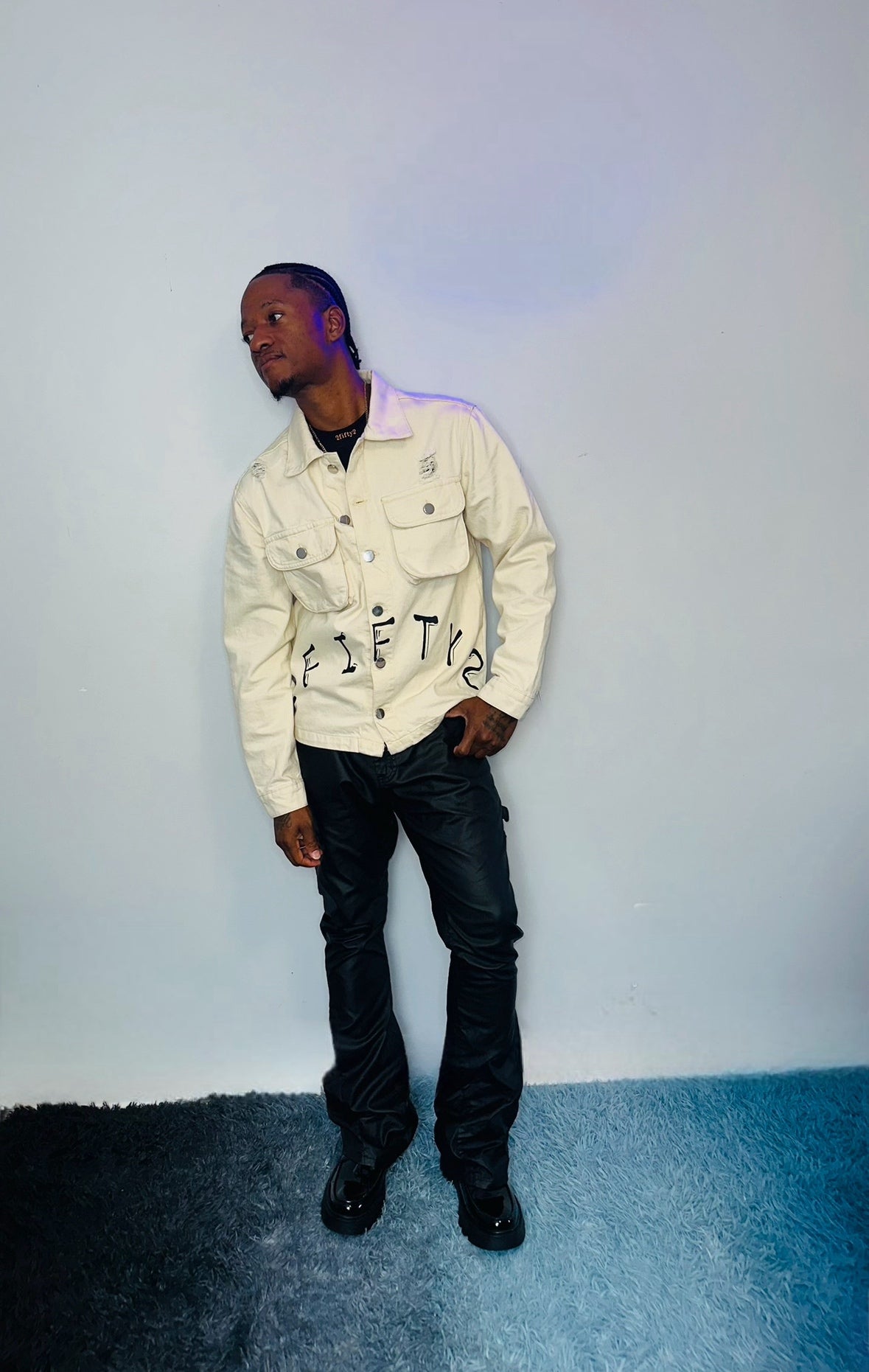 Men’s beige distressed 2fifty2 brand jean jacket