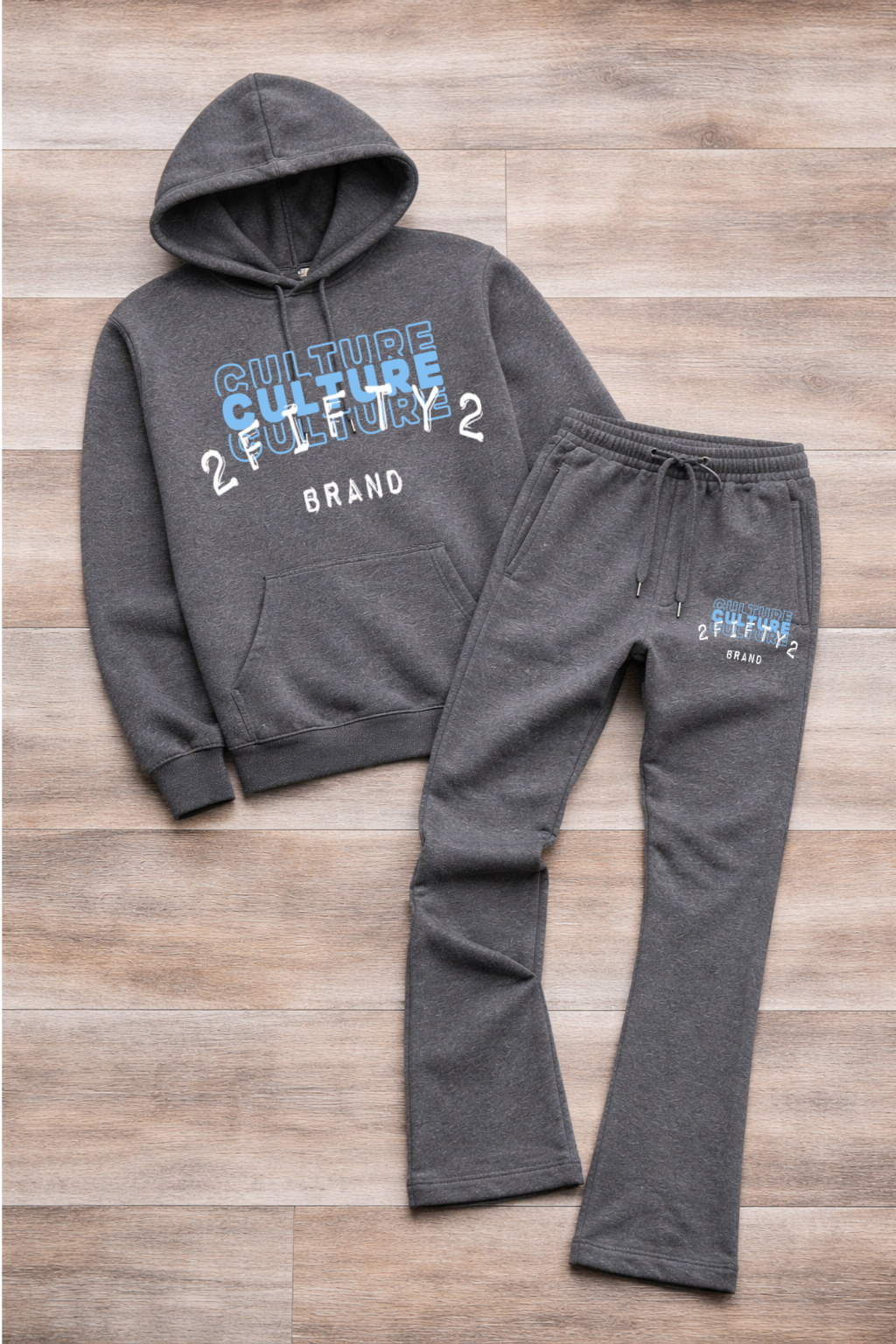 Unisex Flare bottom stacked sweatpants jogger 2 piece Culture sweatsuit by the 2fifty2 brand