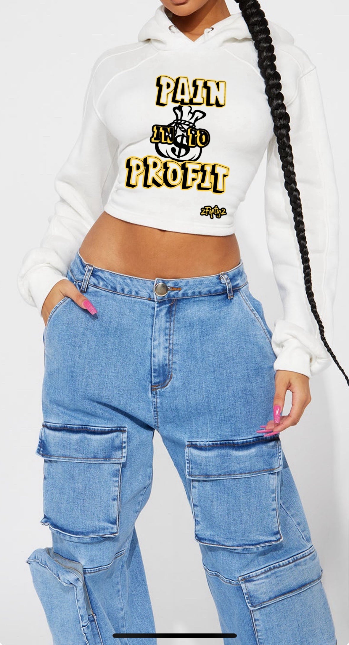 Women’s cropped “turn pain into profit” hoodie