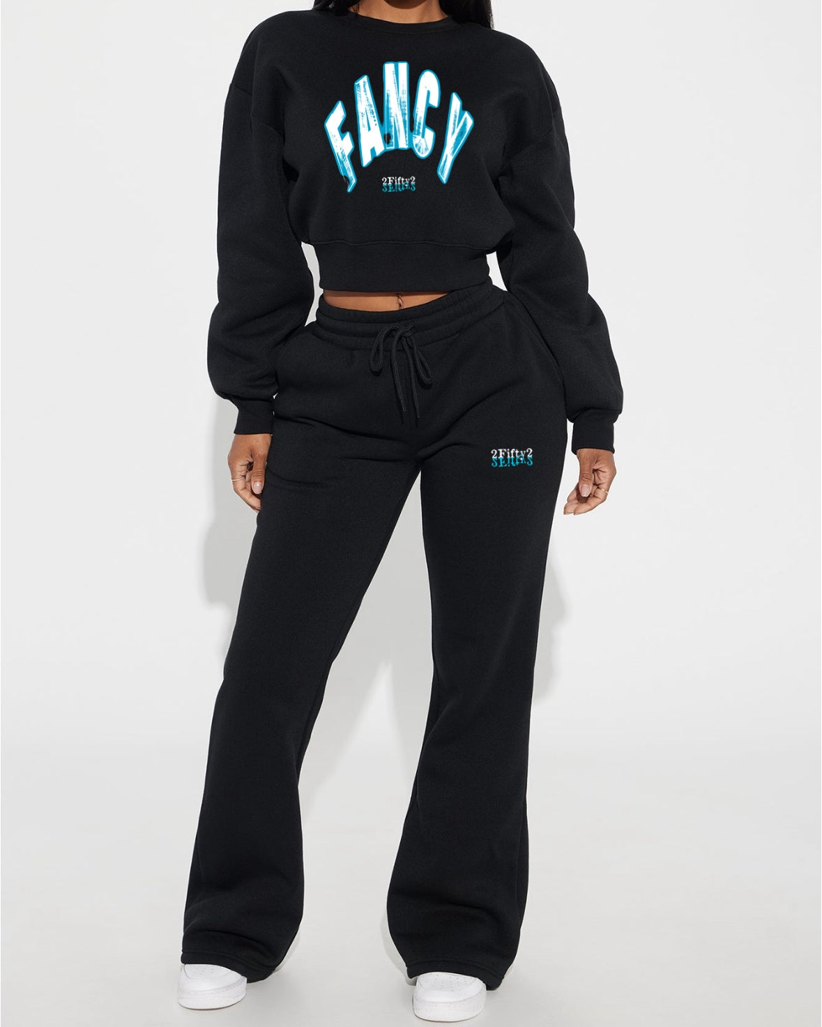 Plus size Women’s flare bottom, crew neck 2 piece “Fancy” sweatsuit