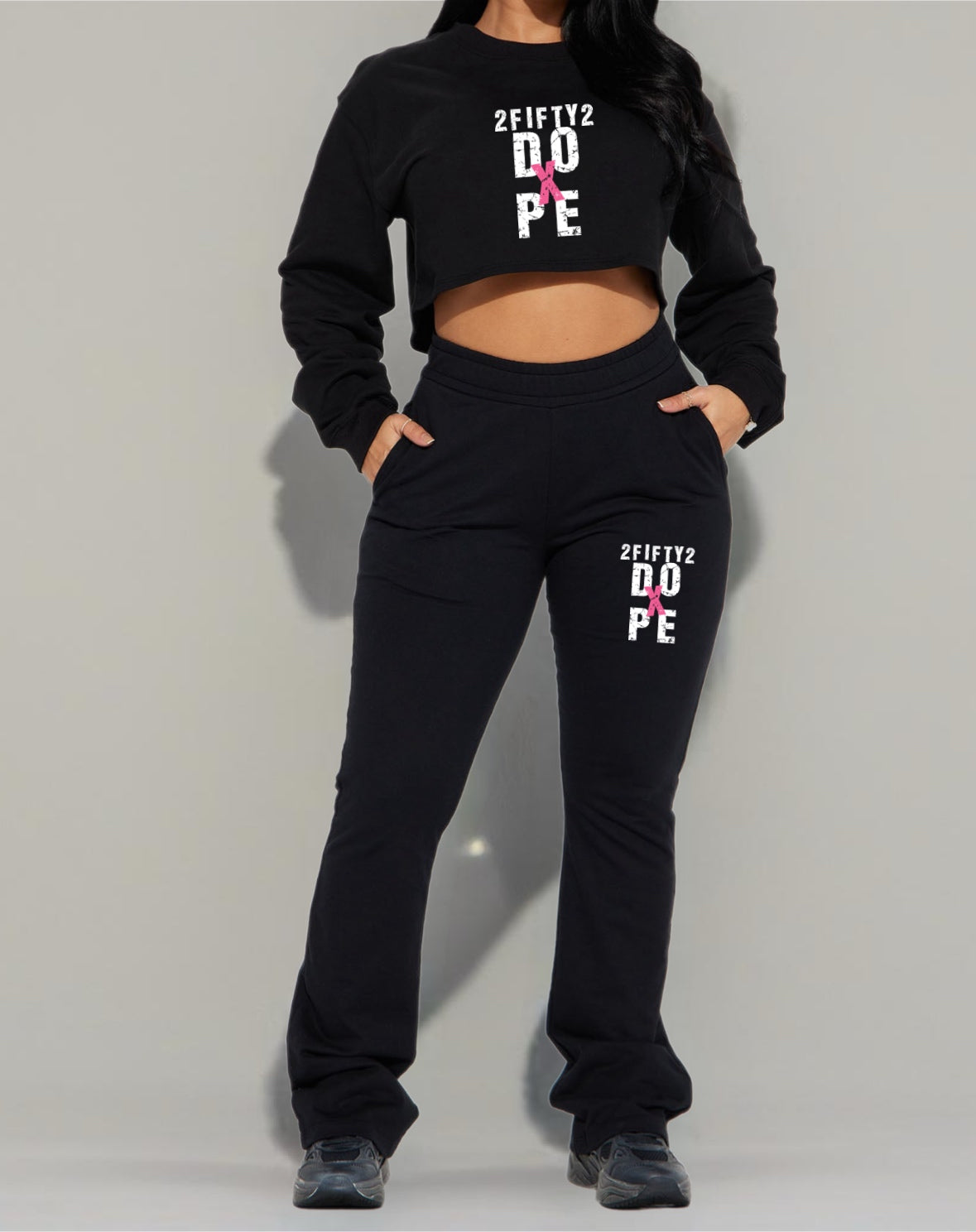 Women’s 2 piece crop top flare bottom sweatsuit