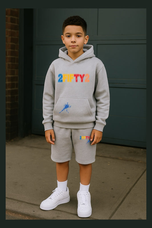 Boys gray splash hoodie short set by the 2fifty2 brand