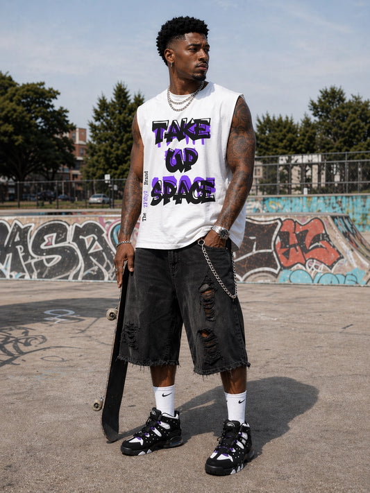 Mens sleeveless Take Up Space tshirt by the 2fifty brand