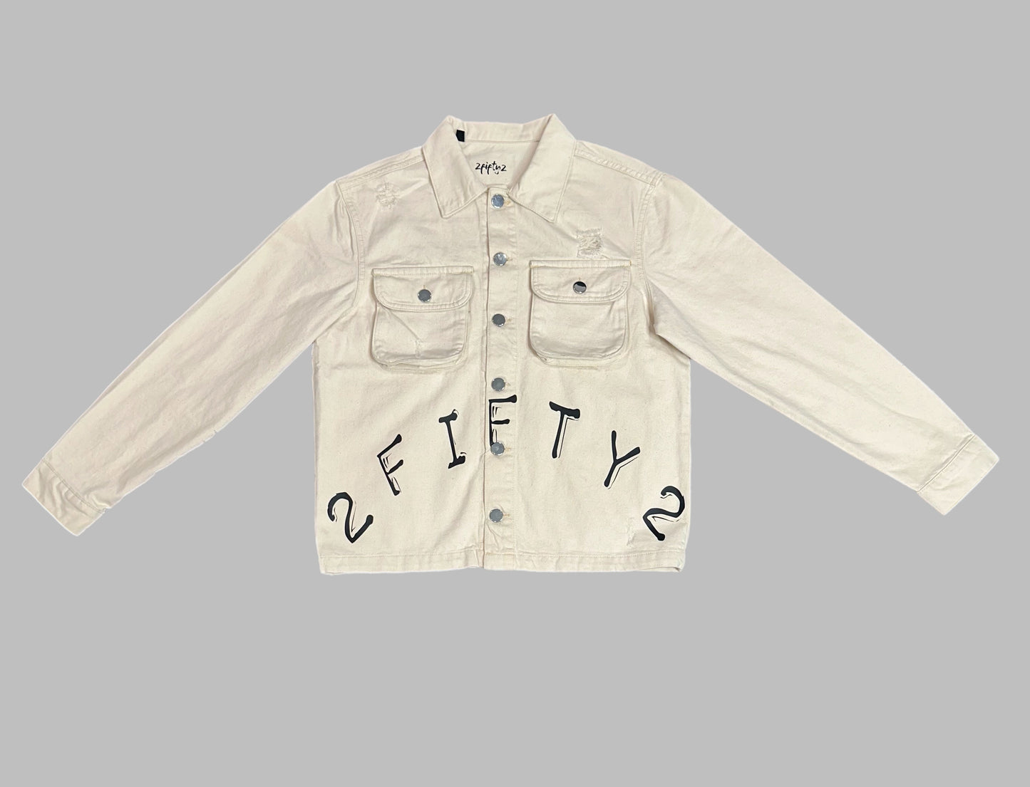 Men’s beige distressed 2fifty2 brand jean jacket