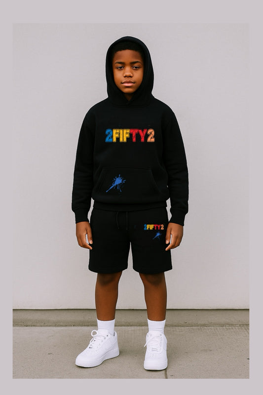 Boys black splash hoodie short set by the 2fifty2 brand