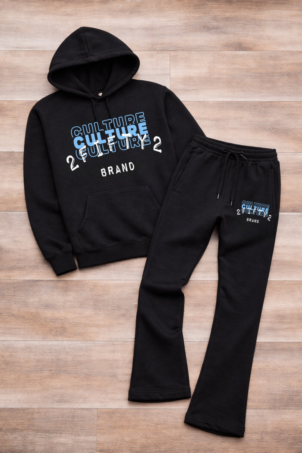 Unisex Flare bottom stacked sweatpants jogger 2 piece Culture sweatsuit by the 2fifty2 brand
