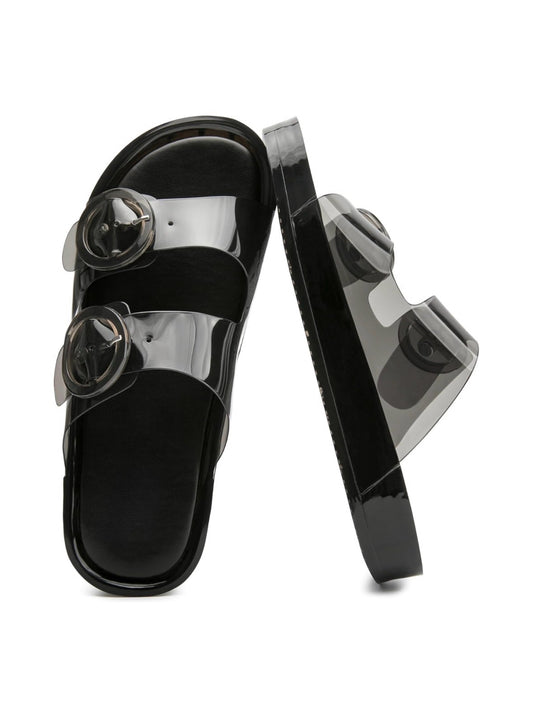 Women's Non-Slip Lightweight Foam Slip-on Flat Beach Sandals with Adjustable Buckle
