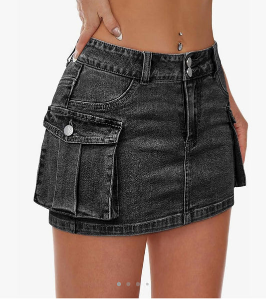 Women’s low waist cargo pocket jean skirt by 2fifty2