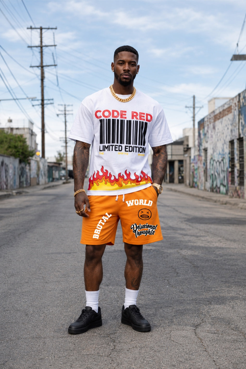 Men’s Brutal World, Delusional thoughts sweat shorts by the 2fifty2 brand