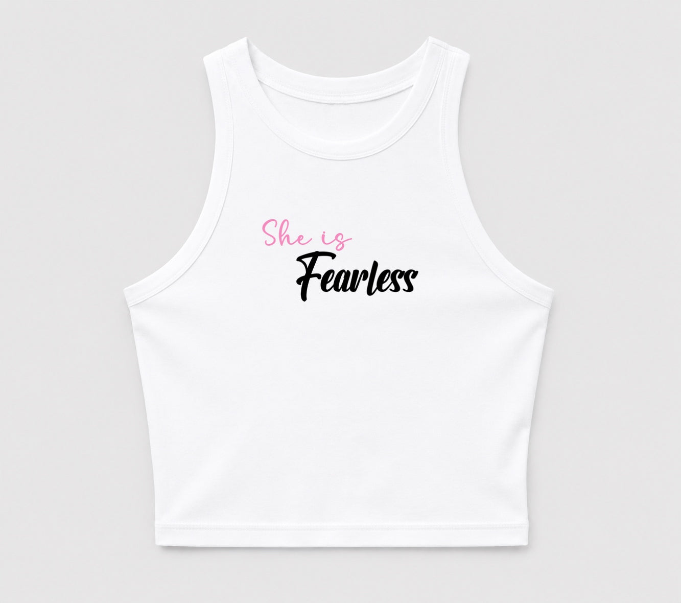 Women’s “She is Fearless” crop top tank top