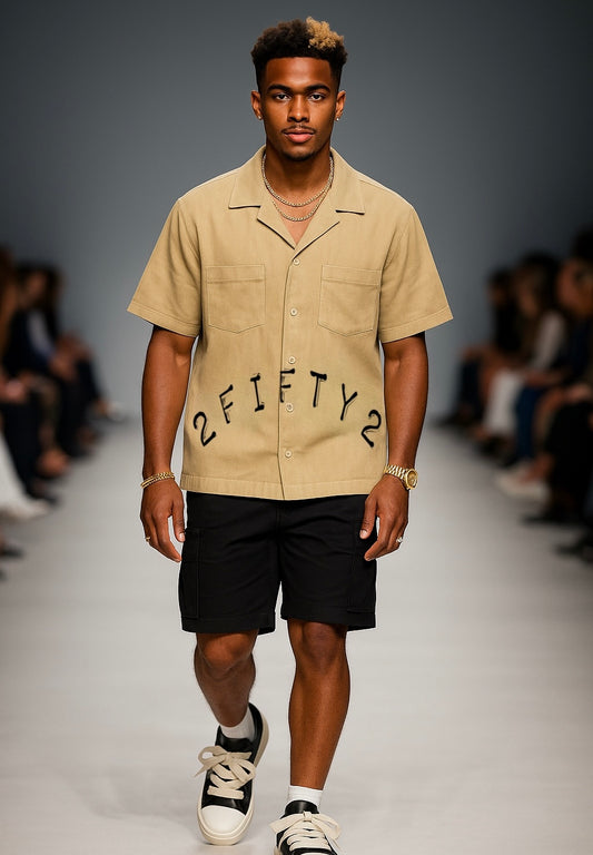 Men’s tan boxy button down shirt by The 2Fifty2 Brand