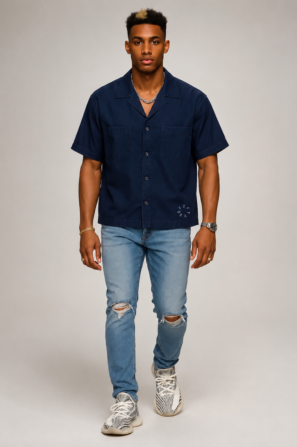 Men’s boxy Blue button down shirt by The 2Fifty2 Brand