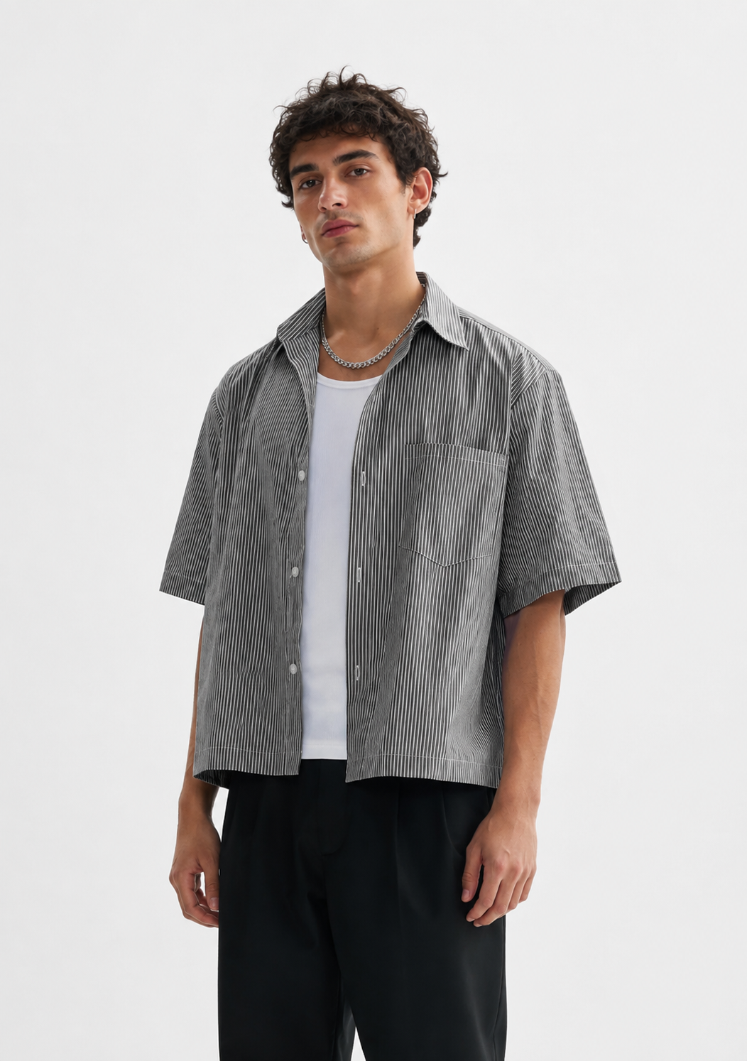 Men’s oversized Pinstripe short sleeve button up shirt by The 2Fifty2 Brand