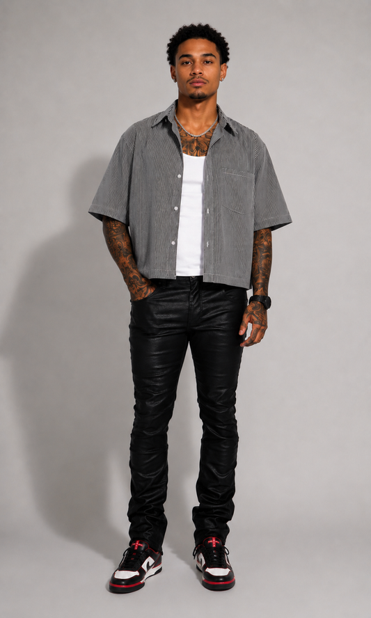 Men’s oversized Pinstripe short sleeve button up shirt by The 2Fifty2 Brand