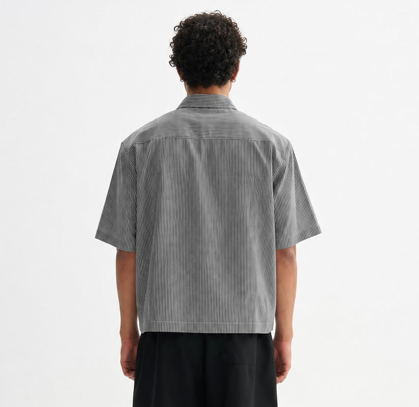 Men’s oversized Pinstripe short sleeve button up shirt by The 2Fifty2 Brand