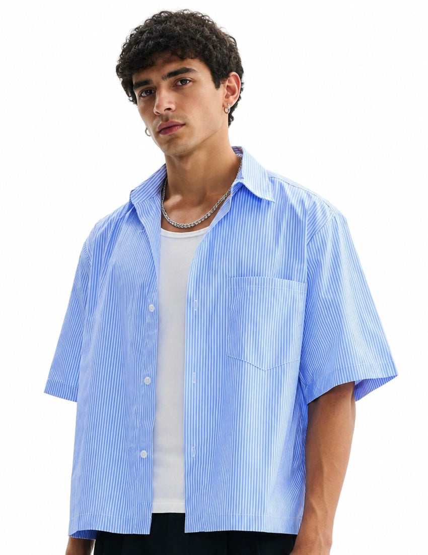 Men’s oversized Pinstripe short sleeve button up shirt by The 2Fifty2 Brand
