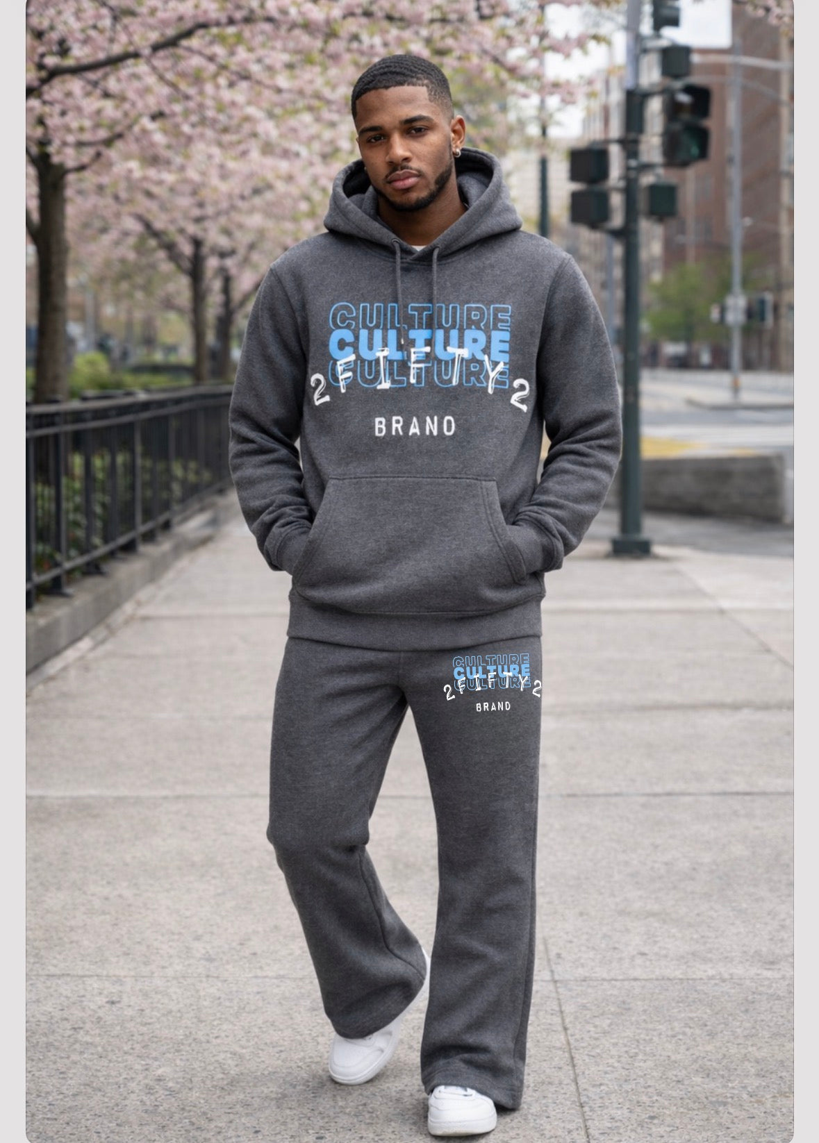 Unisex Flare bottom stacked sweatpants jogger 2 piece Culture sweatsuit by the 2fifty2 brand