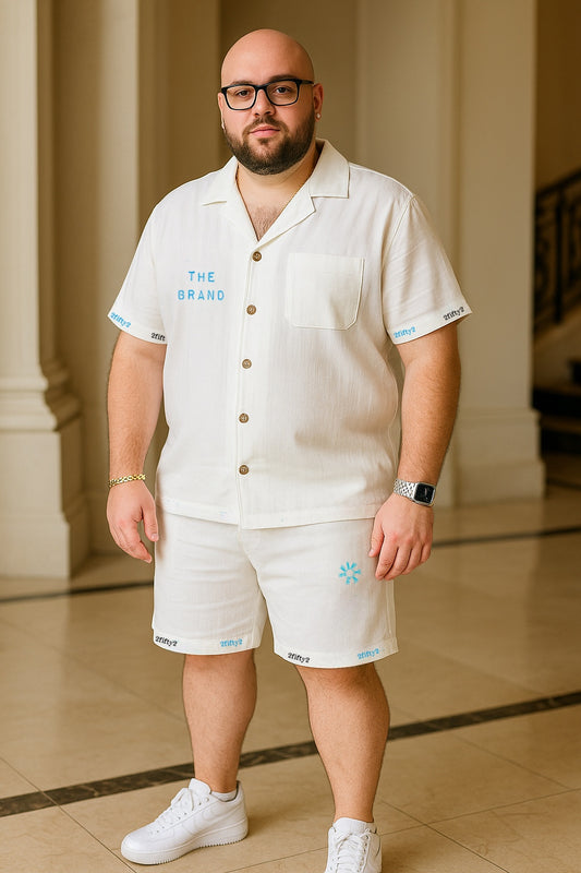 Plus Size Men’s white linen short set by The 2fifty2 Brand