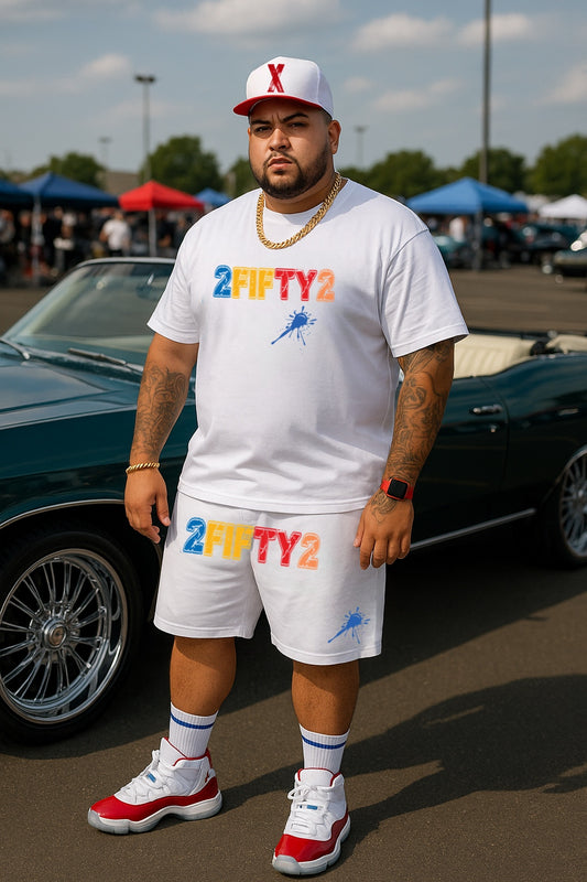Plus size Men’s white Splash short set by the 2fifty2 brand