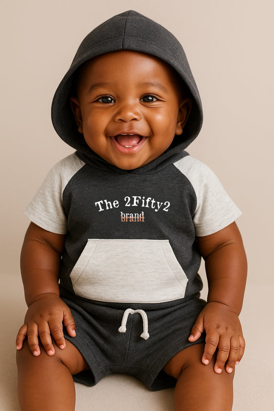 Infant + Newborn 2Fifty2 brand Gray short sleeve hoodie short set