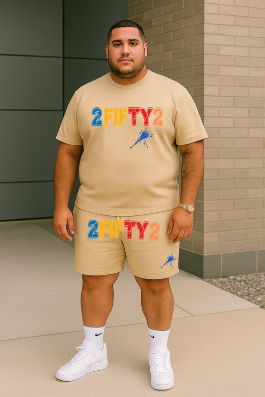 Plus size Men’s Beige Splash short set by the 2fifty2 brand