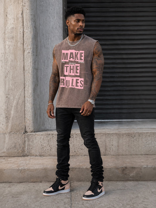 Mens sleeveless acid wash Make The Rules tshirt by 2fifty2 brand