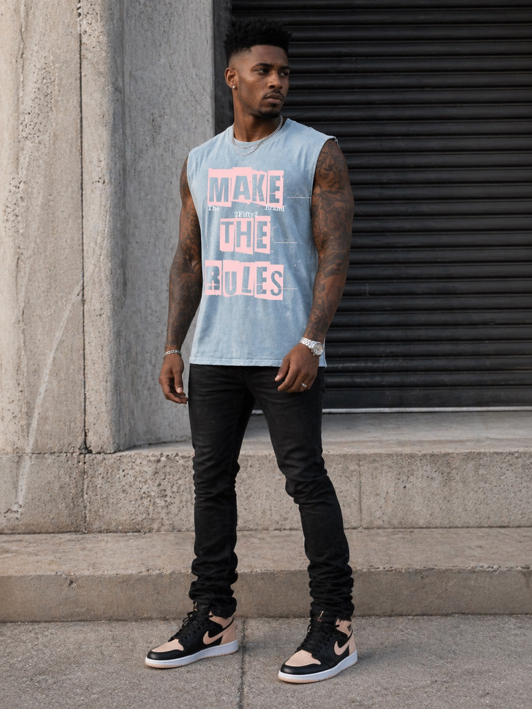 Mens sleeveless acid wash Make The Rules tshirt by 2fifty2 brand