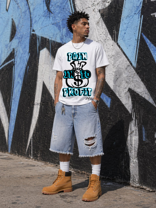 Men's Heavy weight Acid wash "turn pain into profit" tee shirts