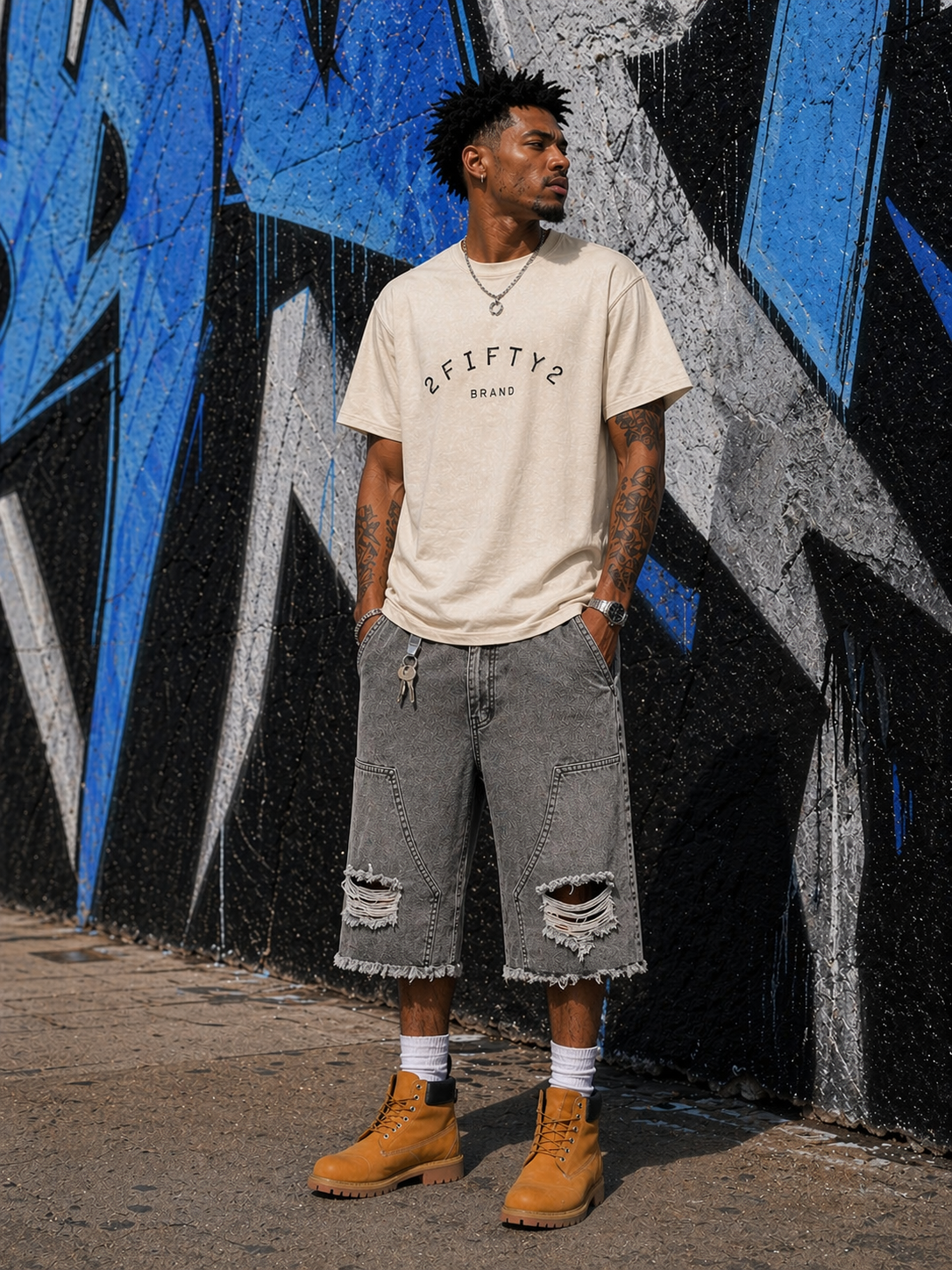 Men’s 2Fifty2 Brand beige acid wash tee