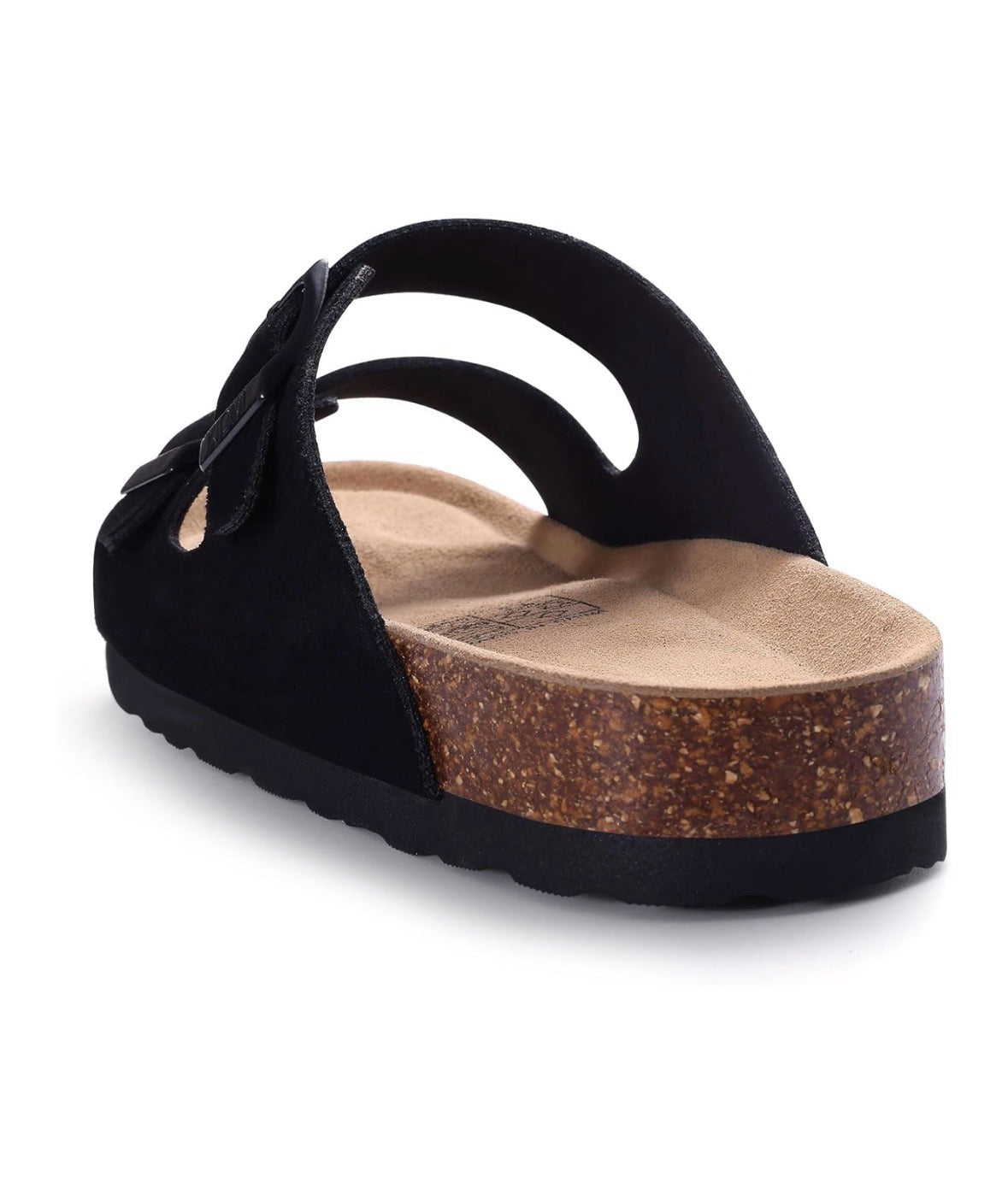 Women’s suede cork slide sandals with double adjustable buckle