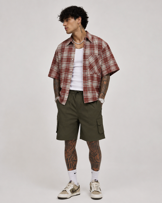 Men’s plaid boxy  button down shirt by The 2Fifty2 Brand